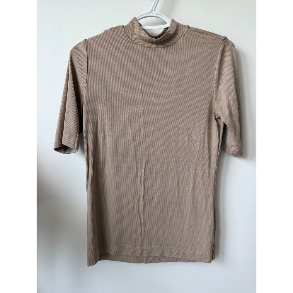 Truth by Republic Tan Ribbed Mock Neck Short Sleeve Top Medium